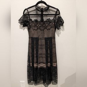Mock neck, lace occasion dress